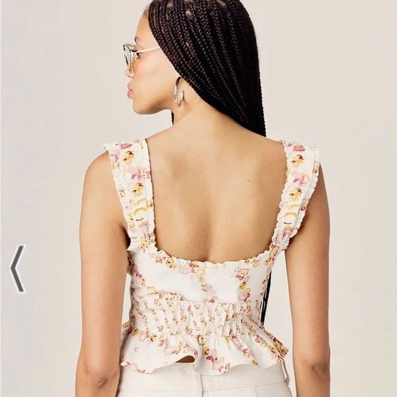 For Love And Lemons Floral Lace-Up Top - Cream and Pink - Picture 2 of 6